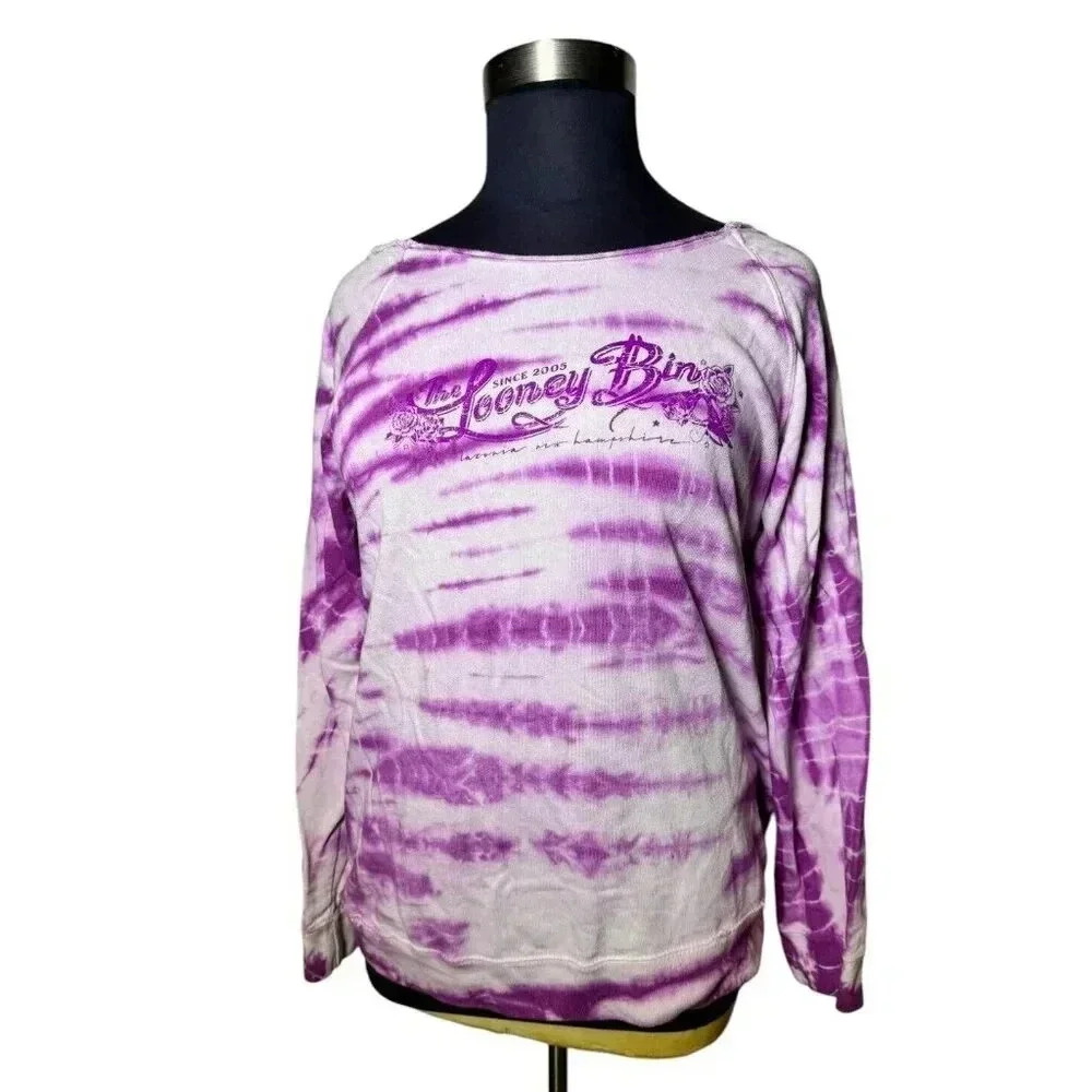 Looney Bin Bar New Hampshire Women's Sweatshirt XL Wide‎ Neck Purple Biker Bar